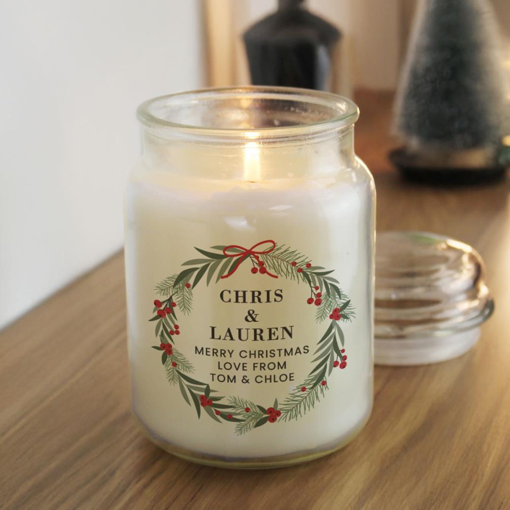 Personalised Christmas Wreath Large Jar Candle Extra Image 3